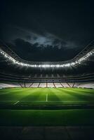 Visualizza il calcio stadio. un vuoto calcio campo. sport. ai generativo foto