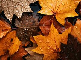 bagnato autunno acero le foglie su il terra. ai generato foto