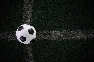 pallone da calcio sulla linea bianca allo stadio foto