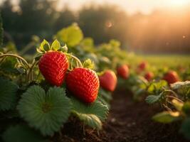 fragola azienda agricola con Alba. ai generato foto