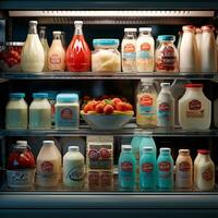 latte, kefir, latteria prodotti nel un' negozio, refrigerato Schermo Astuccio nel un' supermercato - ai generato Immagine foto