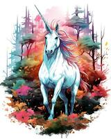 Visualizza di un' unicorno illustrazione e colorato albero design foto