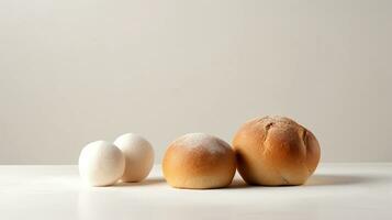 pane e Impasto per panini su un' bianca sfondo. il concetto di il forno. copia spazio. ai generato foto