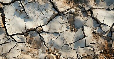 Cracked asciutto terra, globale siccità, terra struttura, panoramico sfondo - ai generato Immagine foto