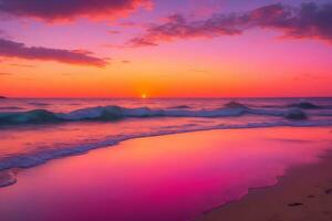 ai rivela sbalorditivo tramonto di il tranquillo spiaggia generato di ai foto