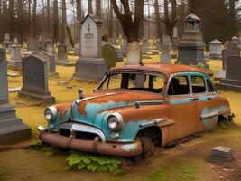 illustrazione di un' Vintage ▾ auto nel cimitero foto