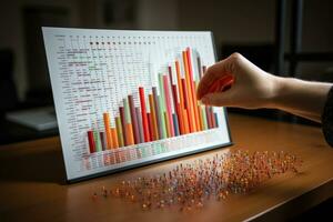 statistica e dati analisi. investimento. attività commerciale analisi utilizzando grafici e grafici. uomo fabbricazione diagrammi. generato di artificiale intelligenza foto