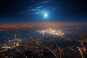 notte città luci, notte città, Visualizza a partire dal spazio. generato di artificiale intelligenza foto