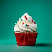 ai generato Natale Cupcake con un' Natale albero decorazione foto