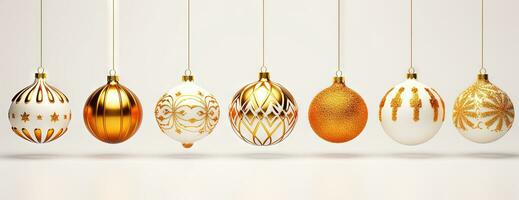 impostato di bianca Natale palline con d'oro ornamento. natale palle collezione. generato ai. foto