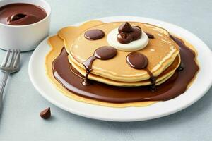 Pancakes con cioccolato incolla e Nocciole. ai generativo professionista foto