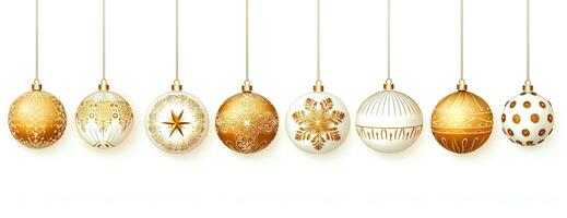 impostato di bianca Natale palline con d'oro ornamento. natale palle collezione. generato ai. foto