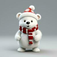 Natale bianca orso con Santa cappello e Natale sciarpa 3d, ai generativo foto