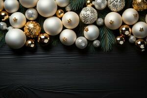 Natale i regali e decorazioni. elegante design per Natale saluto carta. copia spazio, posto per testo.ai generato foto