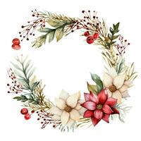 Natale ghirlanda di rosso e bianca poinsettia e le foglie. acquerello illustrazione foto