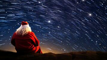 ai generativo Santa guardare le stelle su un' chiaro notte foto