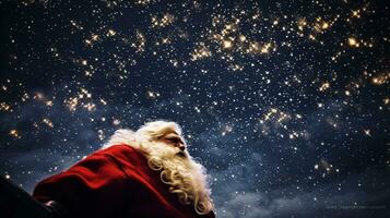 ai generativo Santa guardare le stelle su un' chiaro notte foto