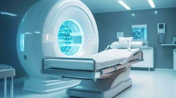 all'avanguardia medico tecnologia, attrezzatura e medico dispositivi nel un' moderno operativo camera, Compreso raggi X dispositivo e mri scansione, ambientazione il palcoscenico per Avanzate assistenza sanitaria, ai generativo foto