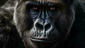 un' vicino su di un' gorilla ai generato foto