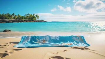 un' asciugamano su un' spiaggia ai generato foto