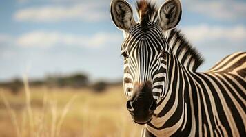 un' zebra guardare a il telecamera ai generato foto