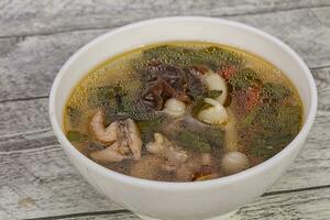 zuppa alla tailandese con carne e funghi foto