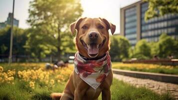 un' cane indossare un' sciarpa ai generato foto
