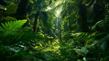 un' tropicale foresta con palma alberi ai generato foto