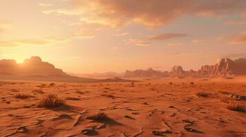 un' deserto paesaggio con sabbia e rocce ai generato foto