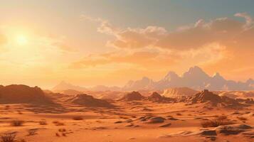 un' deserto paesaggio con montagne nel il sfondo ai generato foto