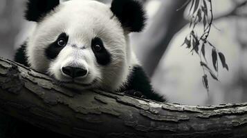 un' panda orso su un' log ai generato foto