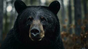 un' nero orso nel il boschi ai generato foto