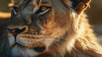 un' Leone con Marrone occhi ai generato foto