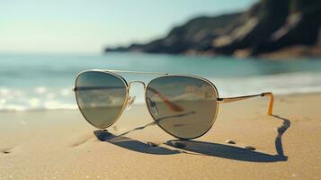 occhiali da sole su un' spiaggia ai generato foto