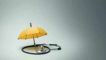 ai generativo di il ombrello e stetoscopio simboleggiare medico assicurazione, offerta protezione piace un ombrello scudi a partire dal piovere, garantendo assistenza sanitaria copertura per il tuo benessere. foto