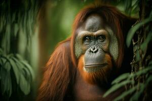 ai generativo di orangutan è sotto il in via di estinzione specie foto