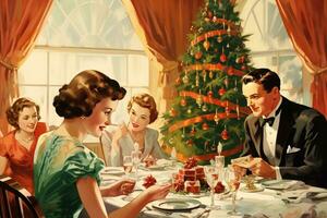 Vintage ▾ illustrazione di un' famiglia Natale cena foto