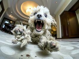 soddisfare cane godendo nel il vivente camera pavimento ai generativo foto