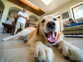 soddisfare cane godendo nel il vivente camera pavimento ai generativo foto