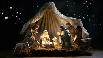 ai generativo Natale stellato Natività scena diorama raffigurante il storia di Gesù' nascita foto