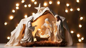 ai generativo Natale stellato Natività scena diorama raffigurante il storia di Gesù' nascita foto