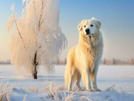 cane durante un' inverno camminare ai generativo foto