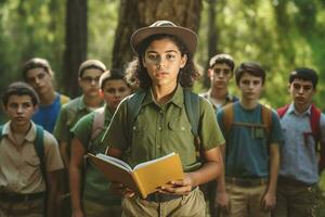 foresta campo consulente libro bambini gruppo. creare ai foto