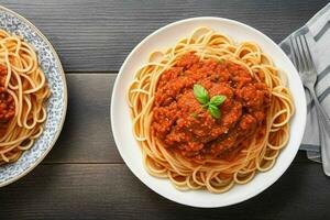 spaghetti bolognese pasta con pomodoro salsa e carne. ai generativo professionista foto