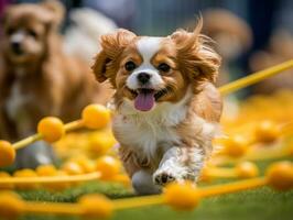 brioso cane da corsa attraverso un agilità corso ai generativo foto