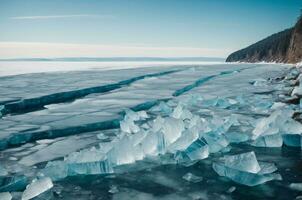 ghiaccio di lago baikal, il più profondo e maggiore d'acqua dolce lago di volume nel il mondo. ai generativo foto