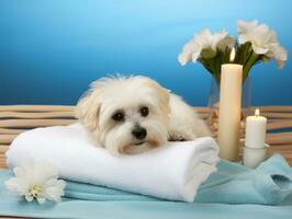 sereno cane godendo un' massaggio a un' animale domestico terme ai generativo foto