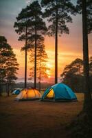 campeggio su il superiore di il montagna a tramonto, Tailandia. ai generativo foto