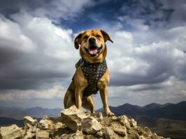 maestoso cane in piedi con orgoglio su un' montagna picco ai generativo foto