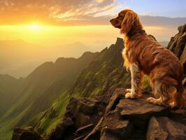 maestoso cane in piedi con orgoglio su un' montagna picco ai generativo foto